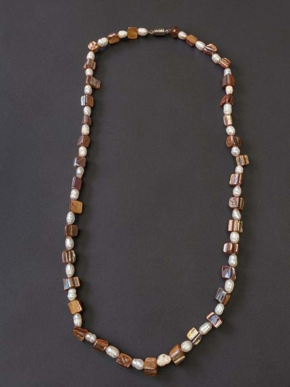 Brown Shell Chip & Genuine Freshwater Pearl Necklace